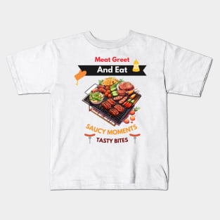 Barbecue (BBQ) filled with meat and vegetables on the grill Kids T-Shirt